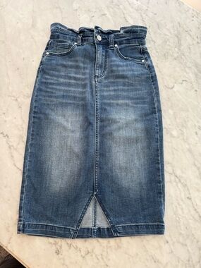 JustFab Dark Blue Denim Skirt with Button Waist